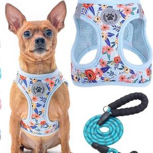 🤍🐾Dog Harness & Hsrness Set Floral Reflective Dog No Pull No Choke New Small🐾
